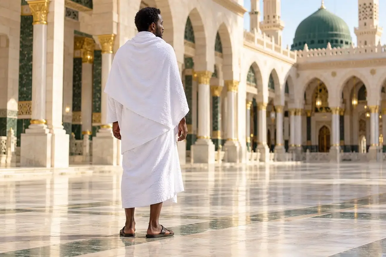 معتمر في ساحة مسجد، من الدليل